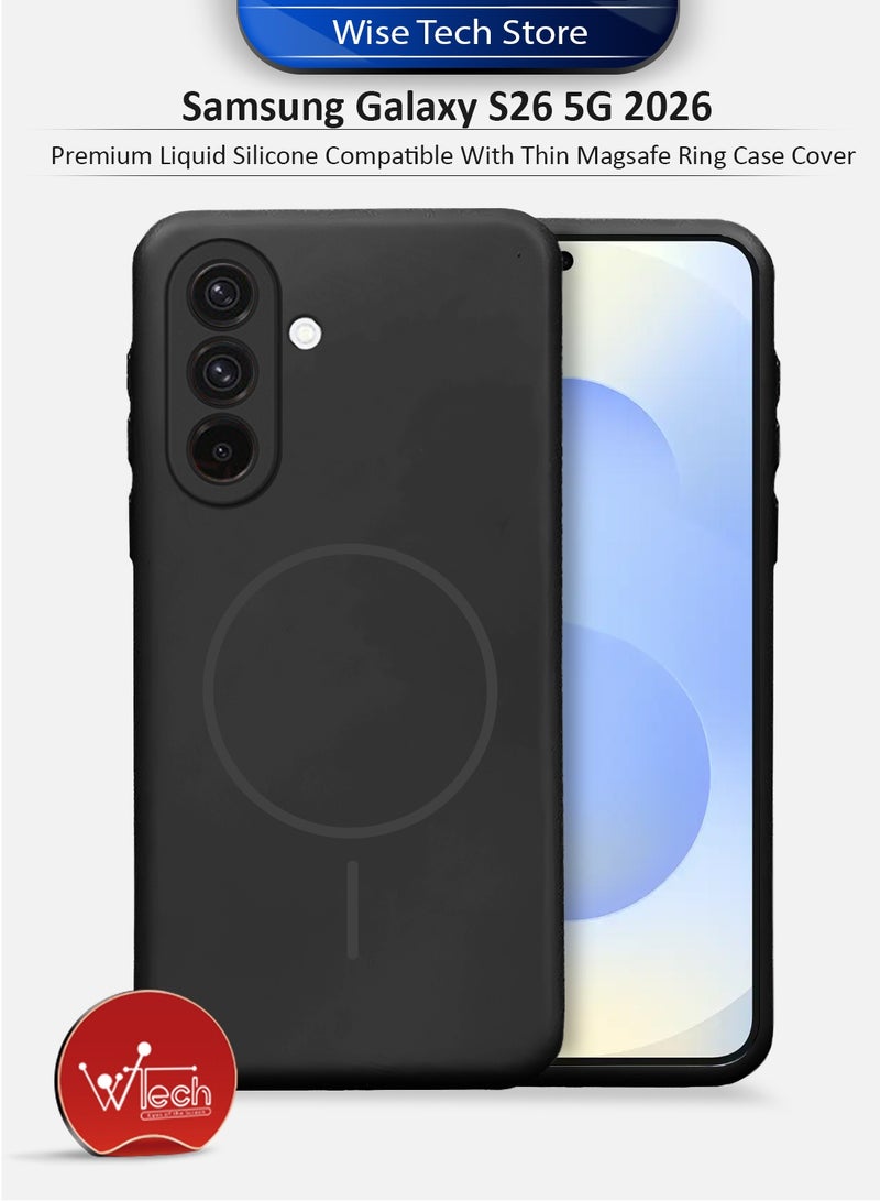 دبليو تيك سامسونج جالاكسي S26 5G 2026 غطاء حماية من السيليكون السائل الفاخر متوافق مع حلقة ماجسيف رقيقة (MCMPMN) - أسود - Image 1